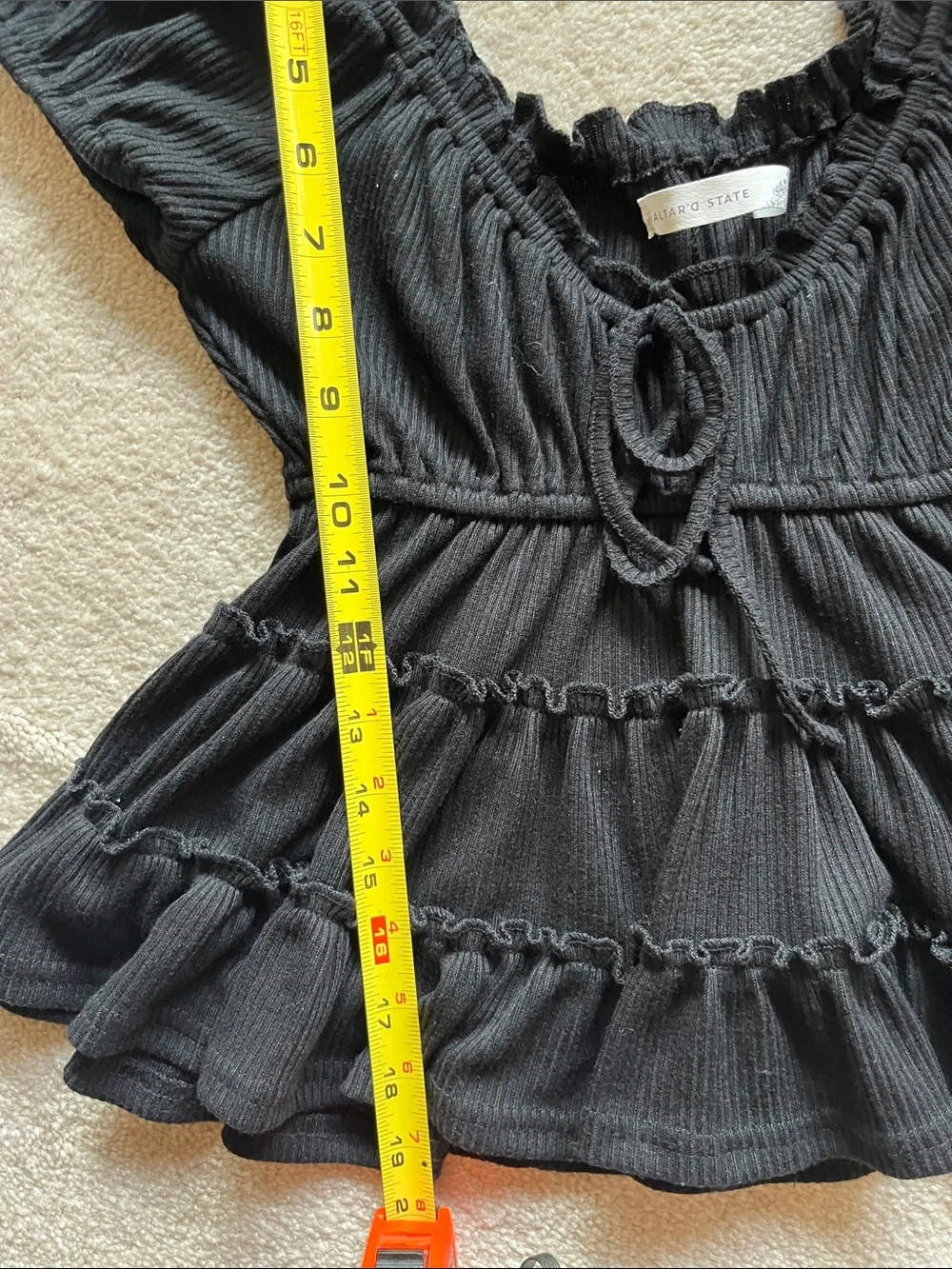 Altard state Black Ruffle Peplum Square-Neck Blouse